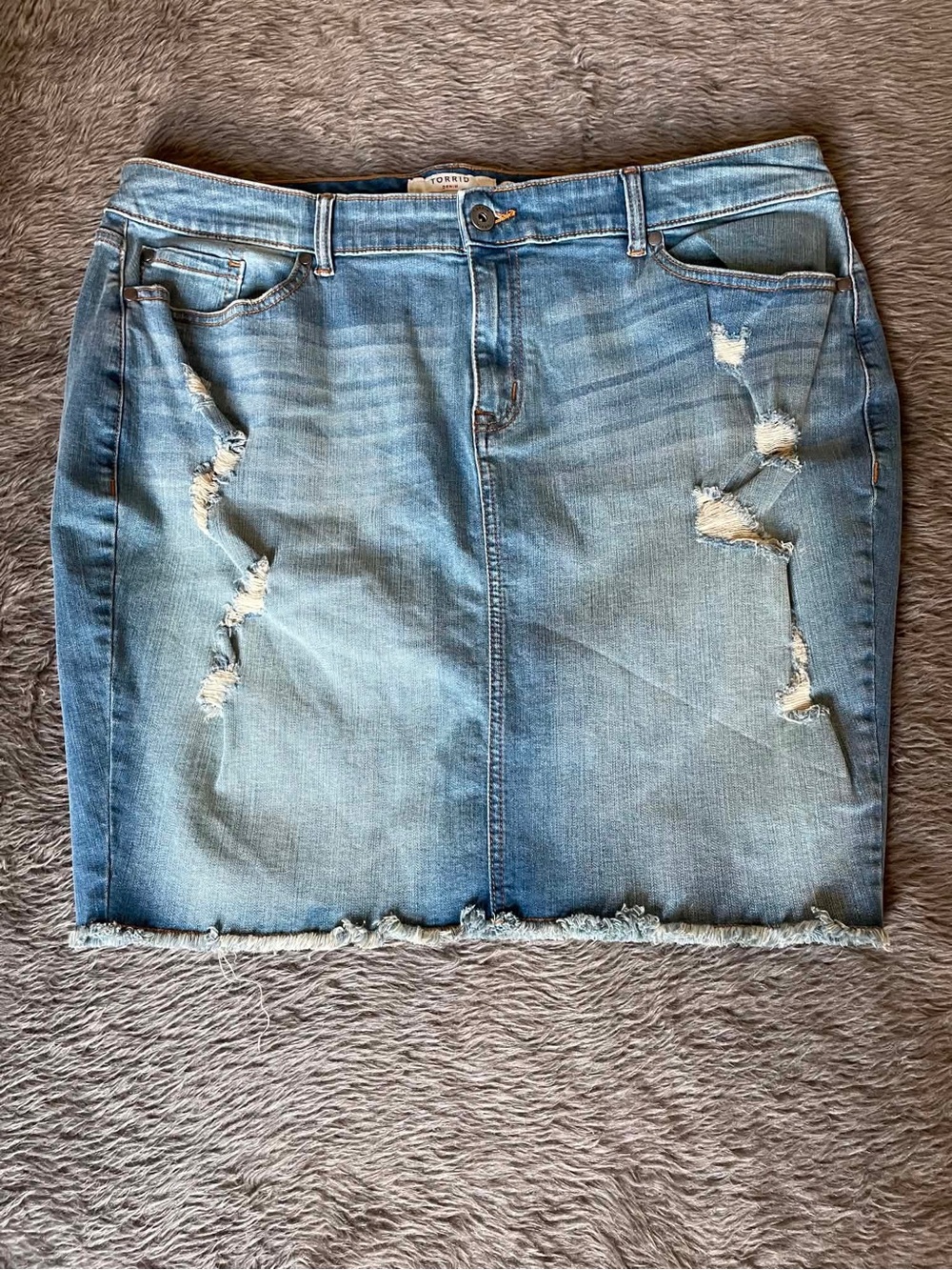 torrid Light Wash Distressed Denim Mini Skirt - Blue